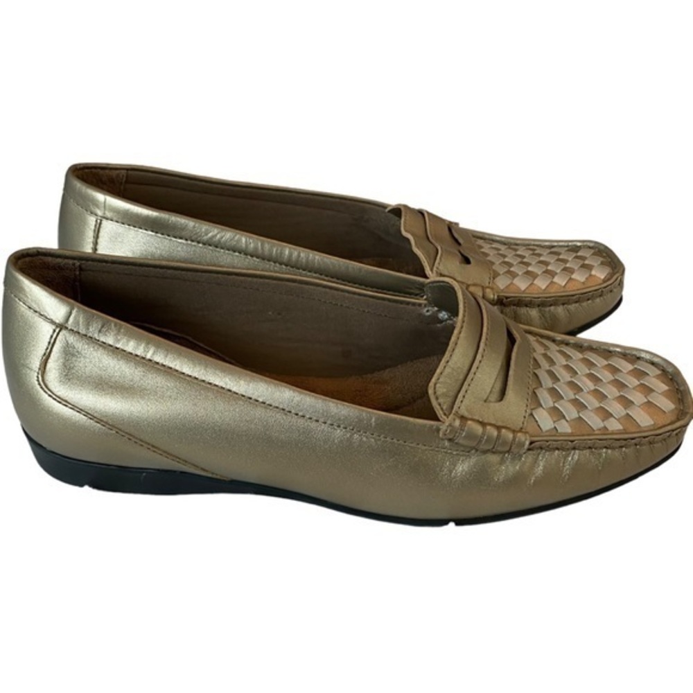 Walking Cradles Women’s Gold Woven Leather Loafers‎   Sz 8W